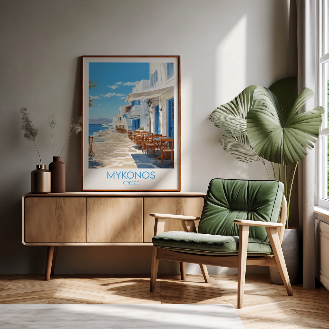 Mykonos Greece Whitewashed Waterfront Cafes Retro Travel Poster - Image 2