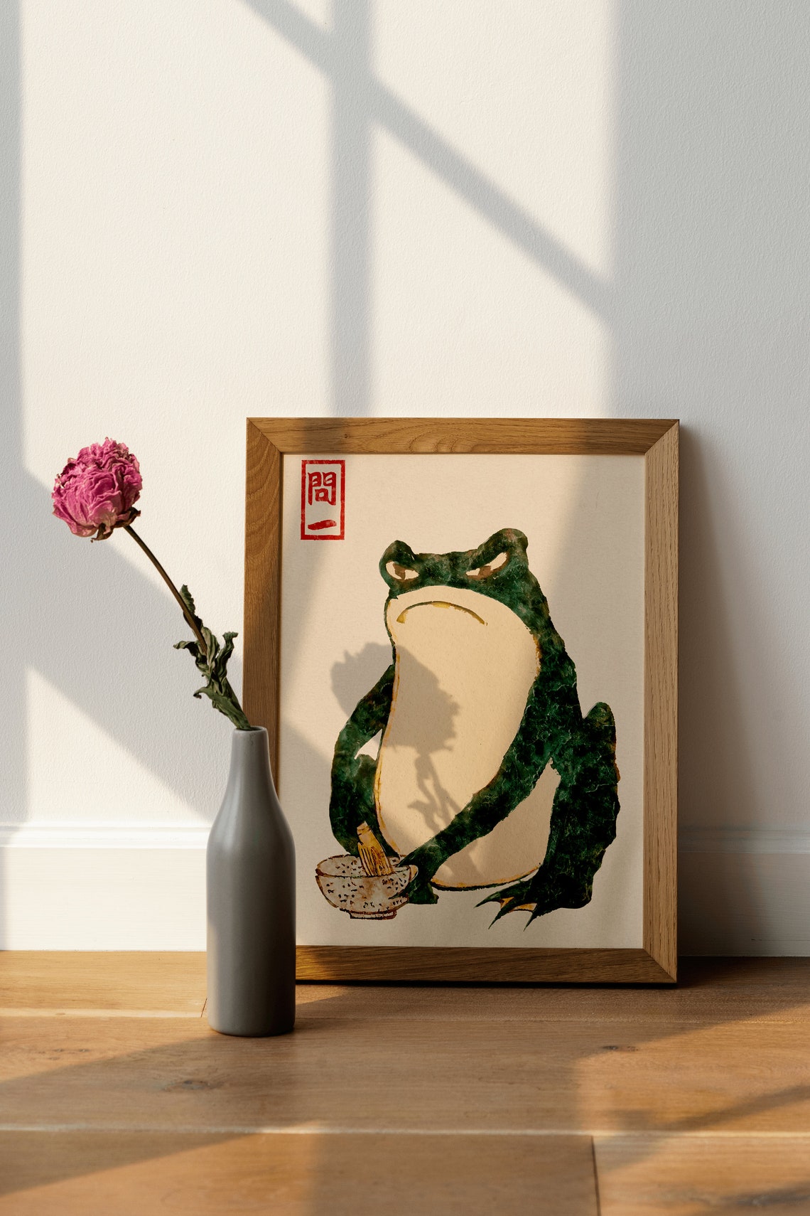 Japanese Antique Frog Vintage Woodblock Style Grumpy Toad Print - Image 3