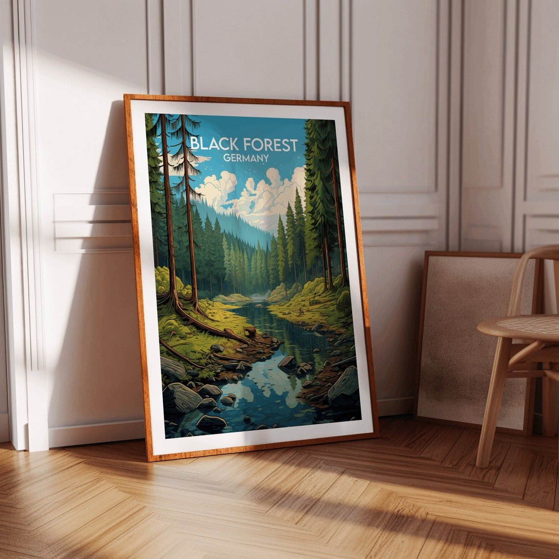 Black Forest Germany Pine Stream Woodland Retro Travel Poster - Image 2