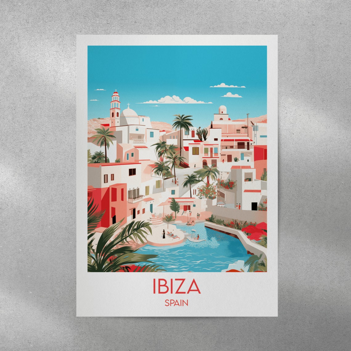 Ibiza Spain White Old Town Coastline Retro Travel Art Poster - Image 4