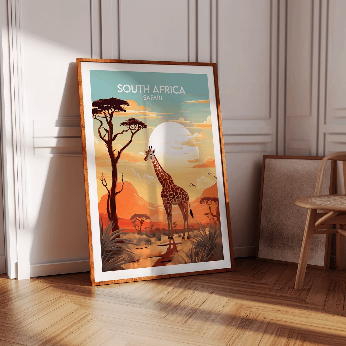 South Africa Safari Giraffe Savanna Sunset Wildlife Art Poster - Image 2