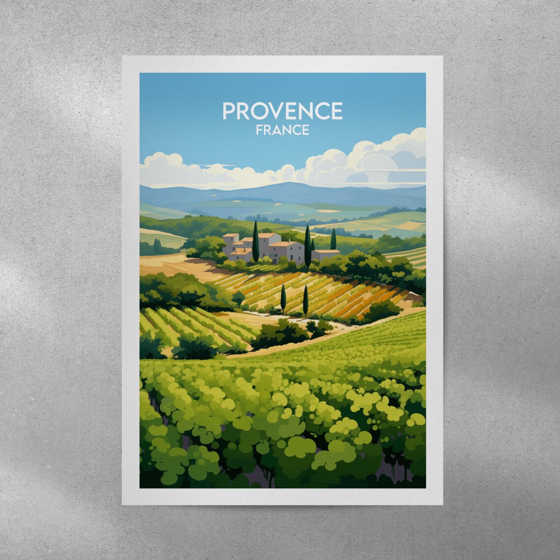 Provence France Cypress Farmhouse Vineyard Rows Scenic Travel Poster - Image 4