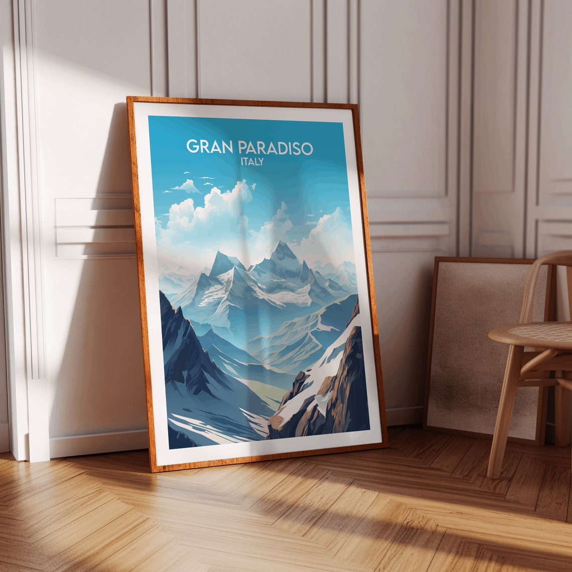Gran Paradiso Italy Snowy Alpine Peaks Retro Travel Art Poster - Image 3