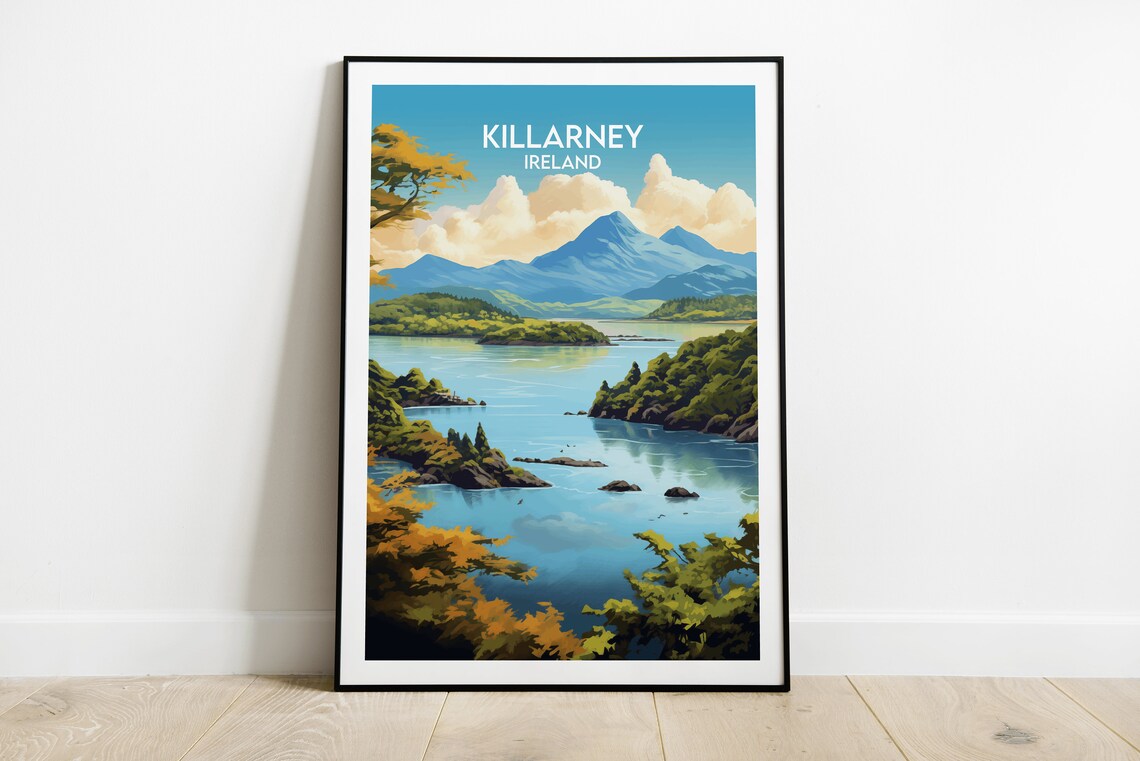 Killarney Ireland Lough Islands Lake Scene Vintage Travel Poster