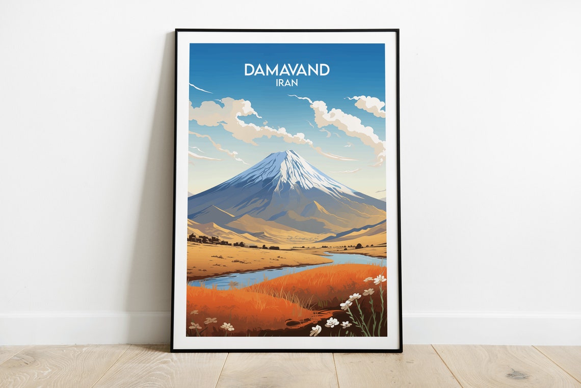 Damavand Iran Snow Capped Peak Alpine Meadow Vintage Travel Poster