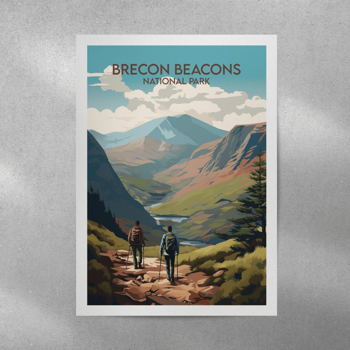 Brecon Beacons National Park Hikers Mountain Trail Travel Poster - Image 3