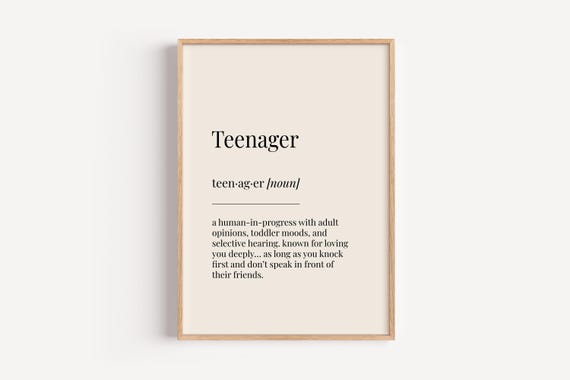Teenager Definition Dictionary Poster, Funny Bedroom Decor