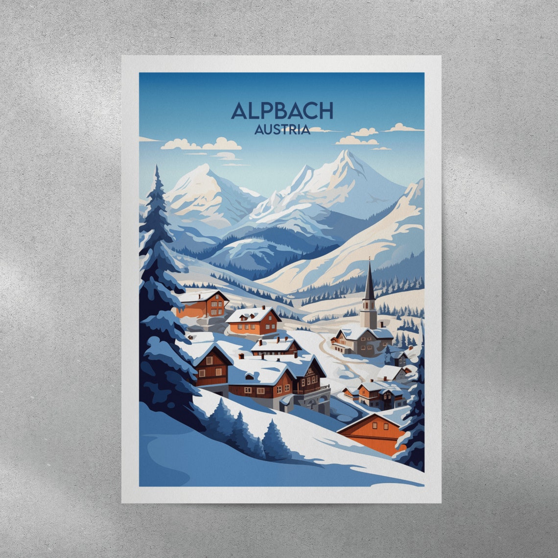 Alpbach Austria Snowy Alpine Village Church Peaks Retro Travel Poster - Image 3