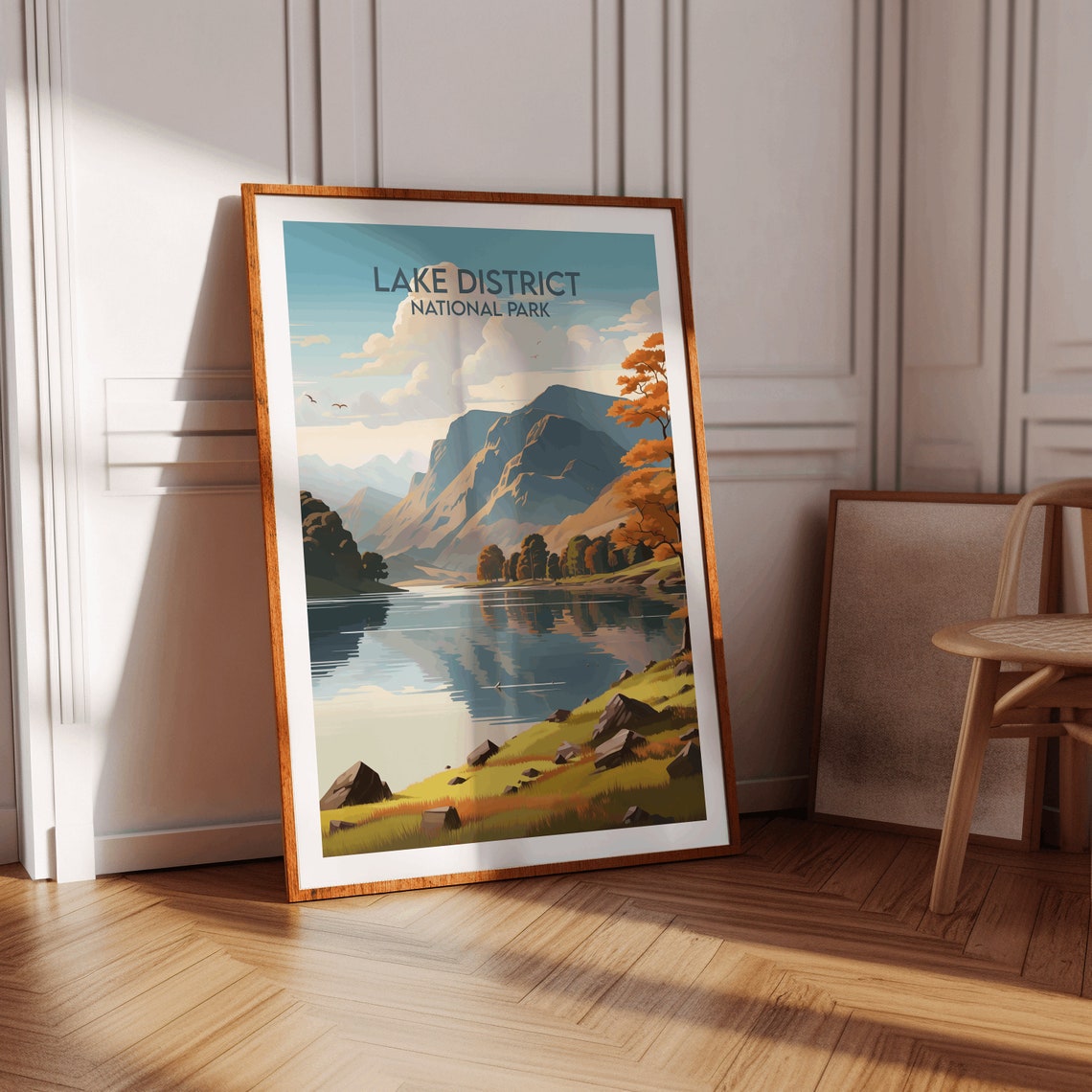 Lake District National Park Autumn Lake Mountains Retro Travel Poster - Image 2
