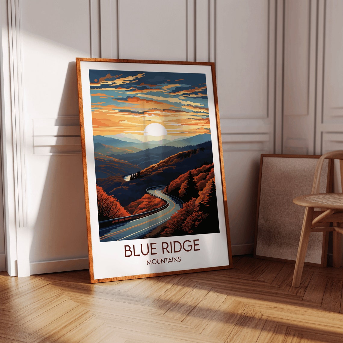 Blue Ridge Mountains Sunset Road Through Autumn Hills Travel Poster - Image 2