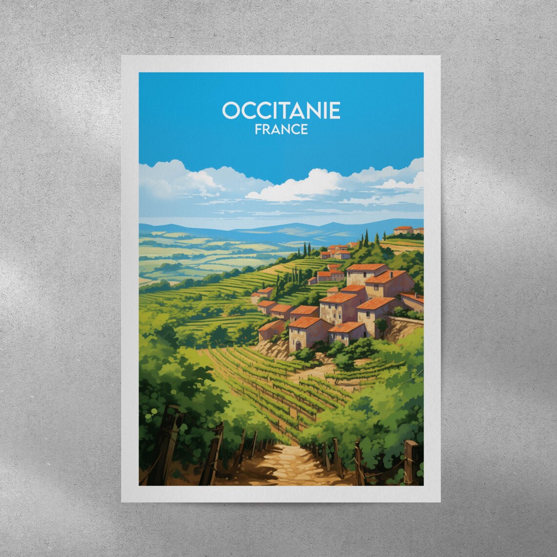 Occitanie France Vineyard Hillside Village Vintage Travel Poster - Image 4