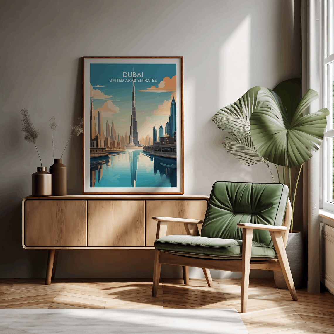 Dubai United Arab Emirates Burj Khalifa Skyline Vintage Travel Poster - Image 2