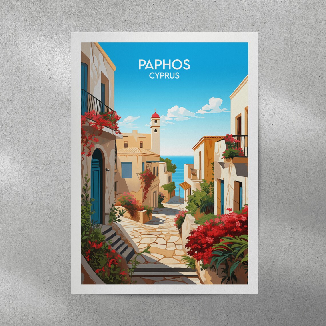 Paphos Cyprus Travel Poster Charming Old Town Street Sea Artwork - Image 3