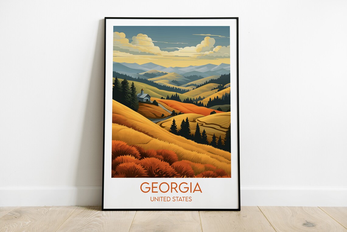 Georgia United States Golden Hills Cabin Valley Scenic Poster