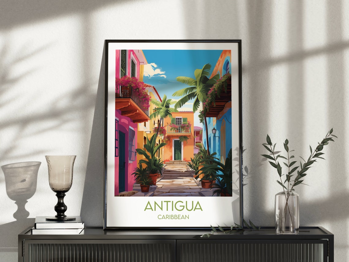 Antigua Travel Print Caribbean Poster Custom Personalised Wedding Birthday Gift - Image 3