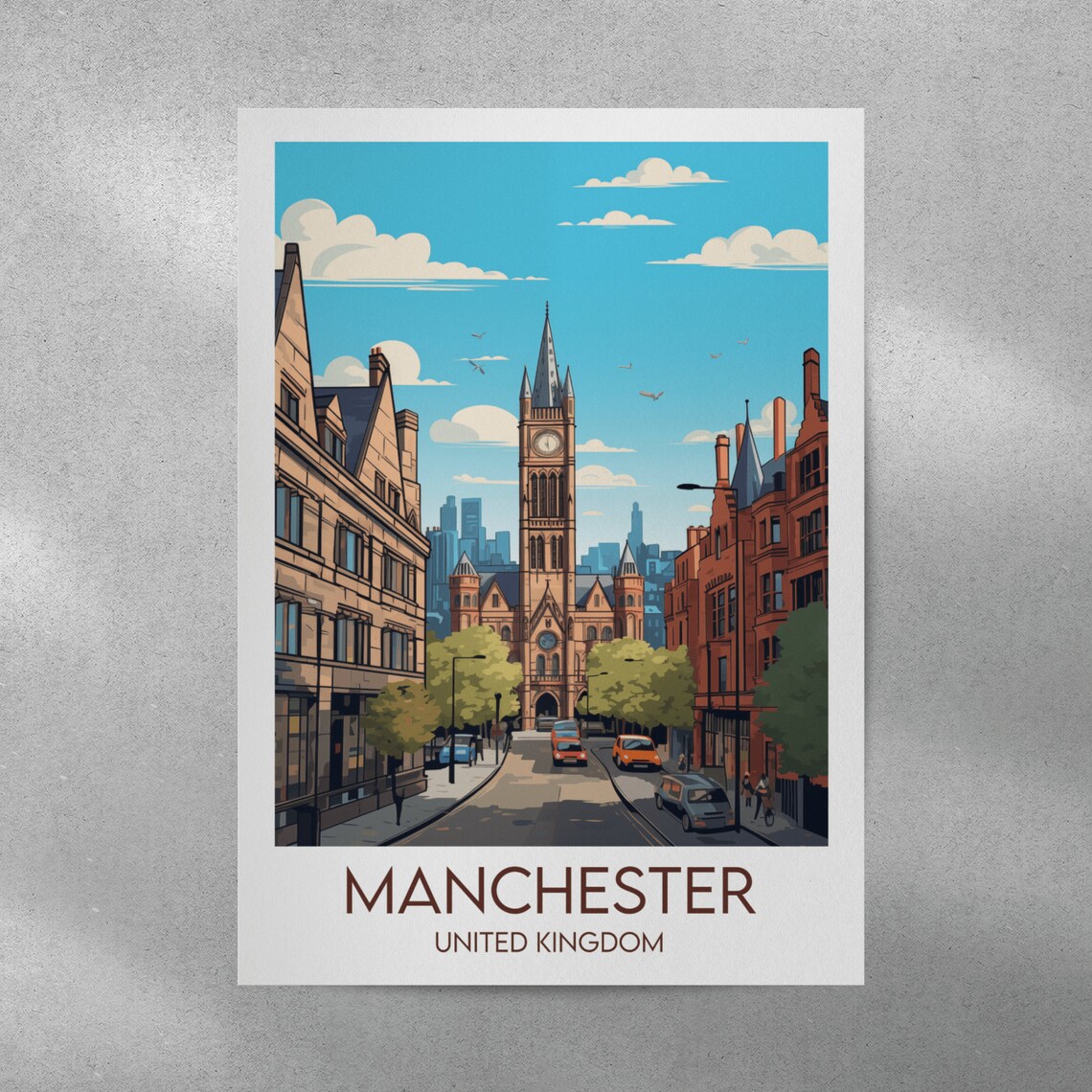 Manchester United Kingdom Clock Tower Street City Scene Art Poster - Image 3
