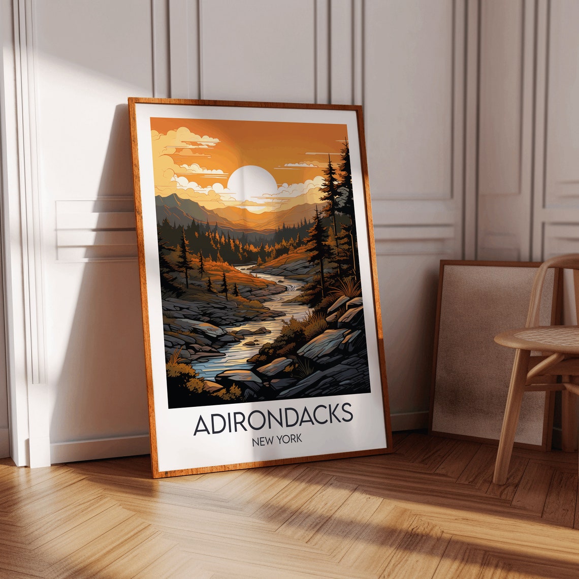 Adirondacks New York Sunset Rocky River Gorge Scene Travel Poster - Image 2