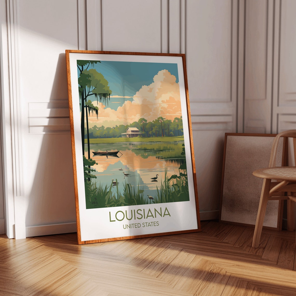 Louisiana Swamp Bayou Canoe Wildlife Heron Scenic Travel Poster - Image 2