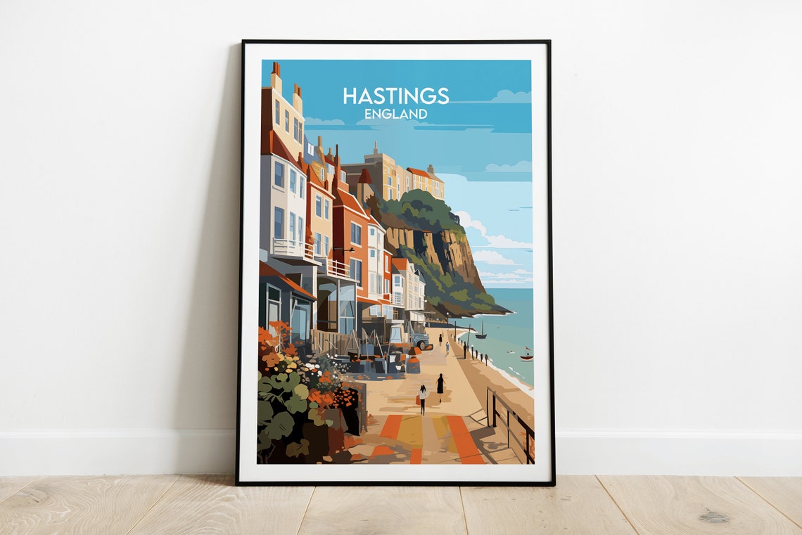 Hastings England Seaside Promenade Beach Coast Travel Poster