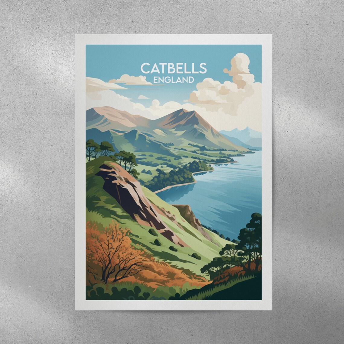 Catbells Travel Poster, Lake District Place Print - Image 3