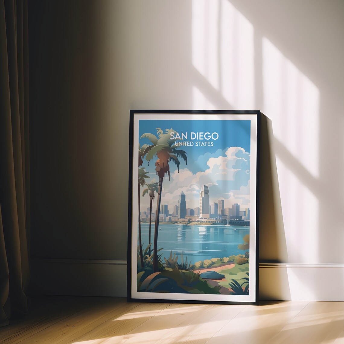 San Diego United States Skyline Bay Palm Trees Vintage Travel Poster - Image 2