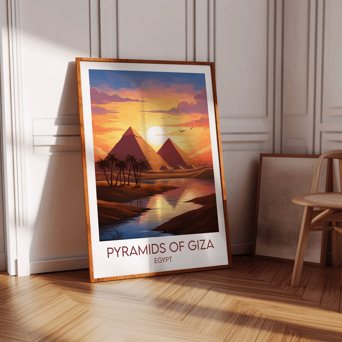 Pyramids of Giza Egypt Sunset Desert Palm Trees Travel Poster - Image 3