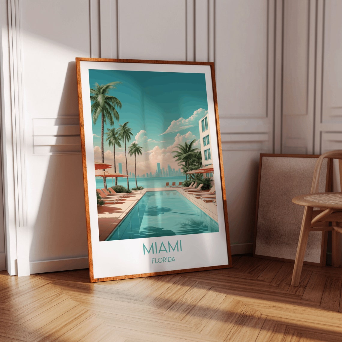 Miami Florida Pool Deck Palms Retro Illustrated Travel Poster - Image 2