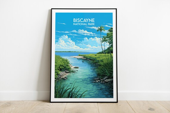 Biscayne National Park Tropical Inlet Palm Trees Scenic Travel Poster