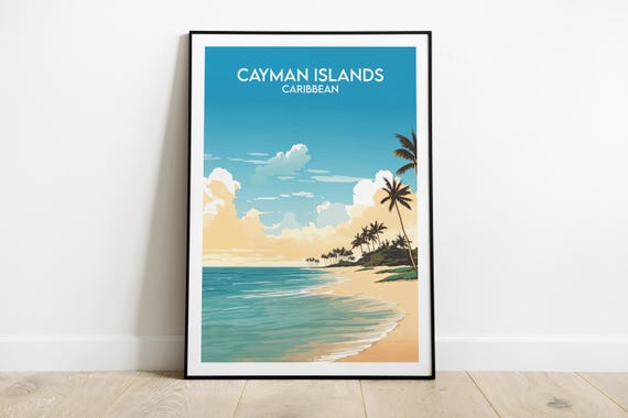 Cayman Islands Travel Print Caribbean Poster Custom Personalised Wedding Birthday Gift