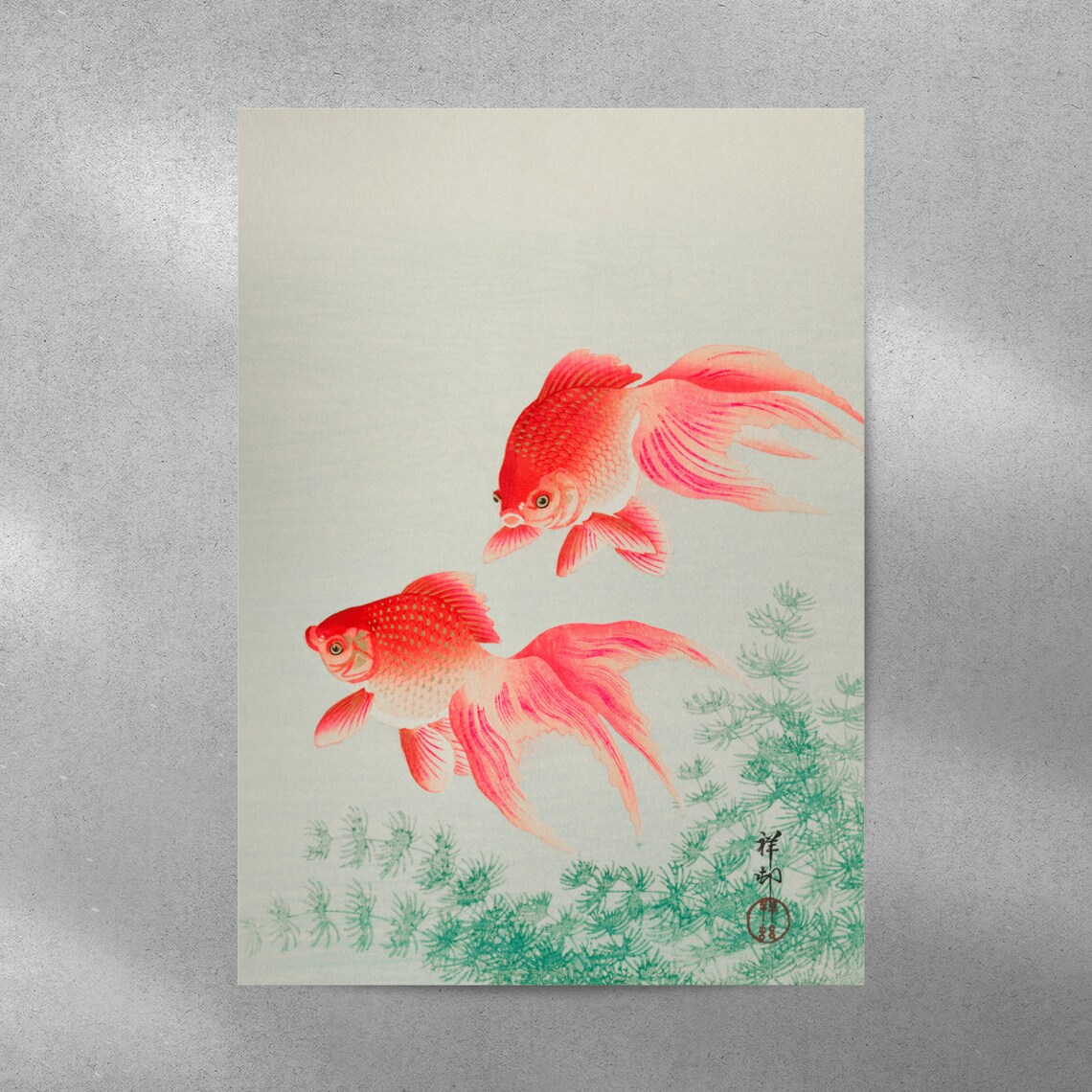 Beautiful Twin Red Fantail Goldfish Japanese Woodblock Poster - Image 4