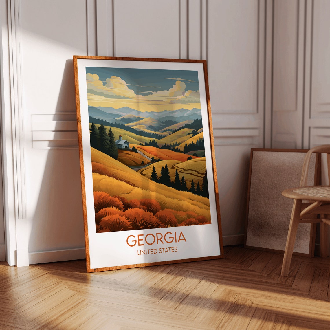 Georgia United States Golden Hills Cabin Valley Scenic Poster - Image 2