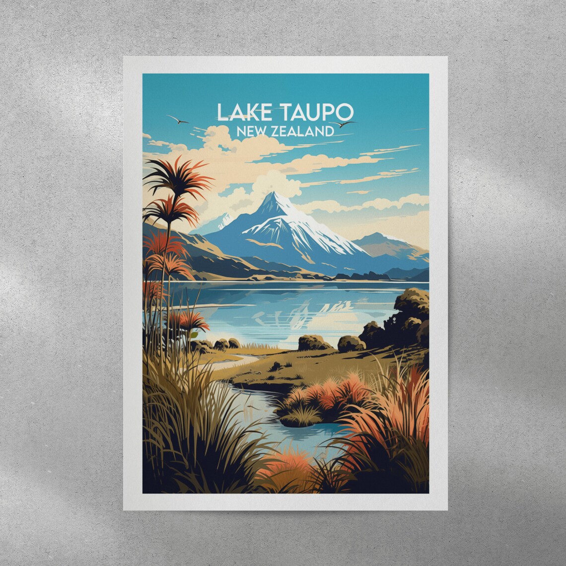 Lake Taupo New Zealand Volcano Lake Scenic Colorful Travel Poster - Image 5