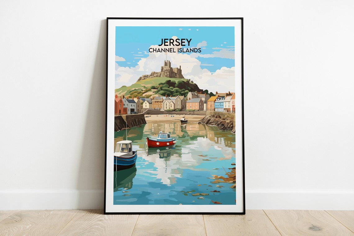 Jersey Channel Islands Harbor Boats Castle Hill Travel Wall Art