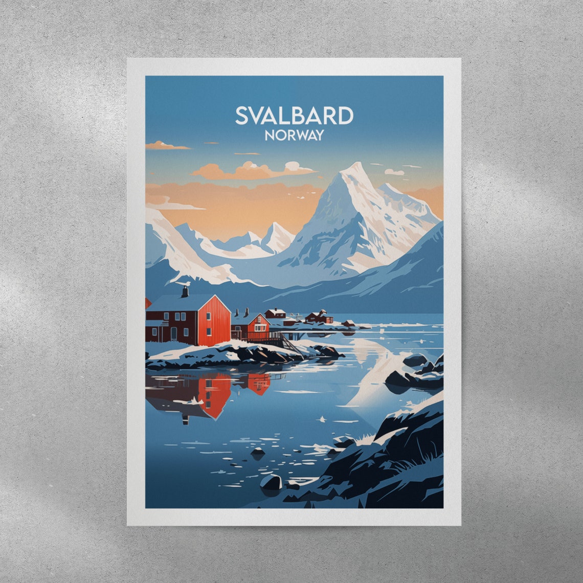 Svalbard Norway Travel Poster Arctic Cabins Snowy Mountain Artwork - Image 3