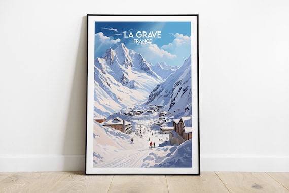 La Grave France Alpine Ski Village Mountain Snow Travel Poster