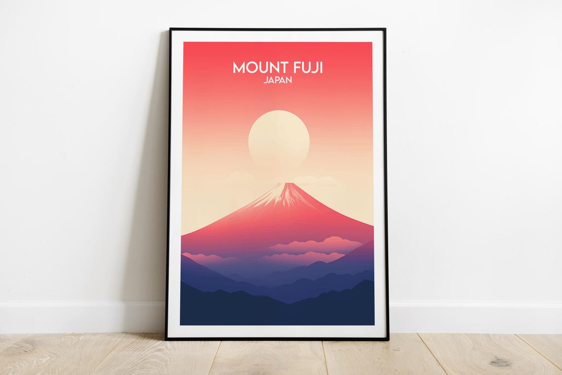 Mount Fuji Bold Red Sun Minimal Japan Mountain Sunset Art Poster
