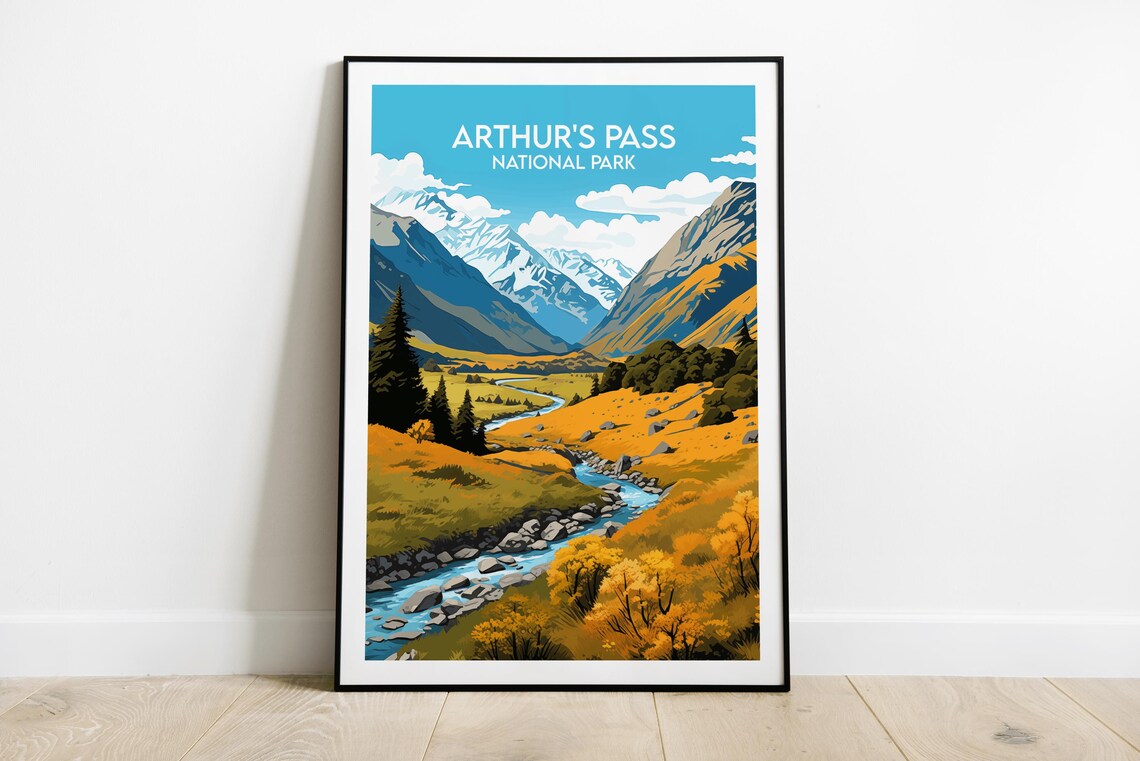 Arthurs Pass National Park Travel Poster, New Zealand