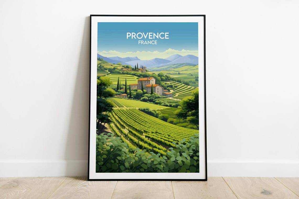 Provence France Vineyard Villa Cypress Farmhouse Scenic Travel Poster