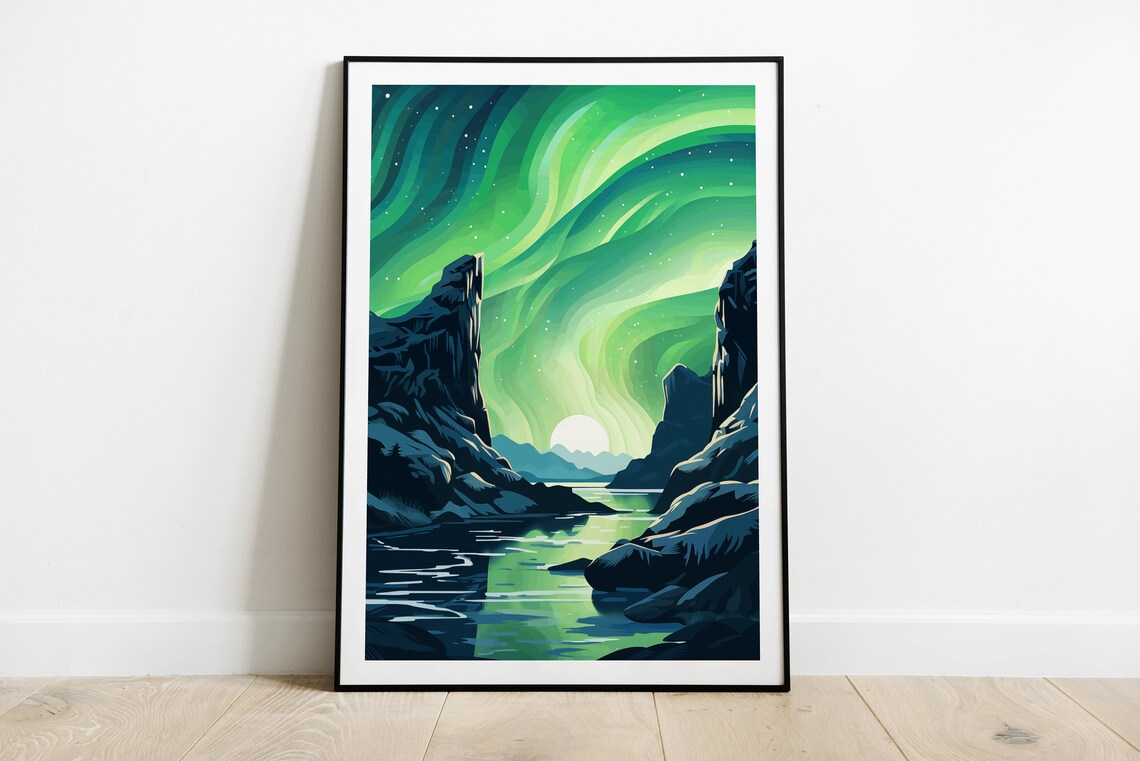 Northern Lights Poster, Scandinavia Travel Poster