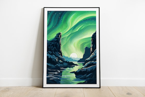 Northern Lights Poster, Scandinavia Travel Poster
