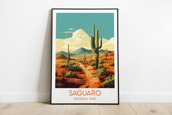 Saguaro National Park Arizona Desert Cactus Sunset Travel Poster