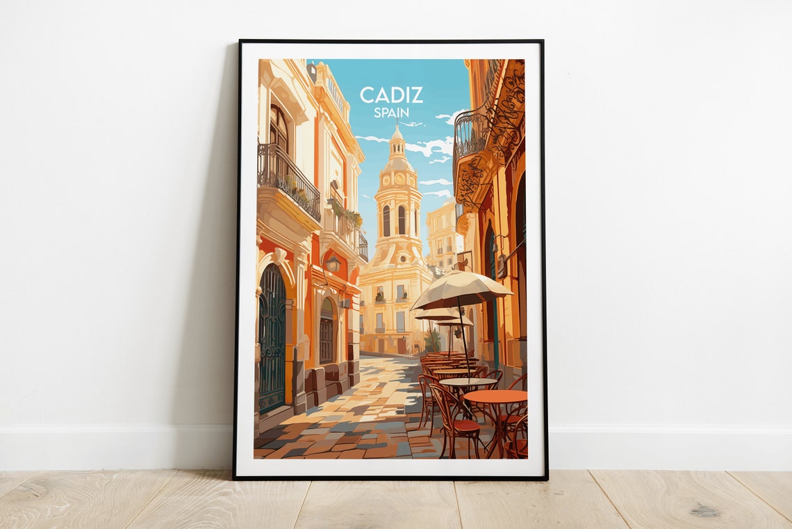 Cadiz Spain Cathedral Old Town Street Cafe Andalusia Travel Poster