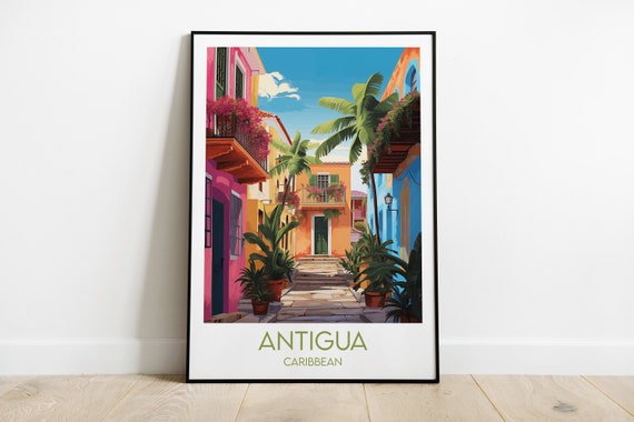 Antigua Travel Print Caribbean Poster Custom Personalised Wedding Birthday Gift