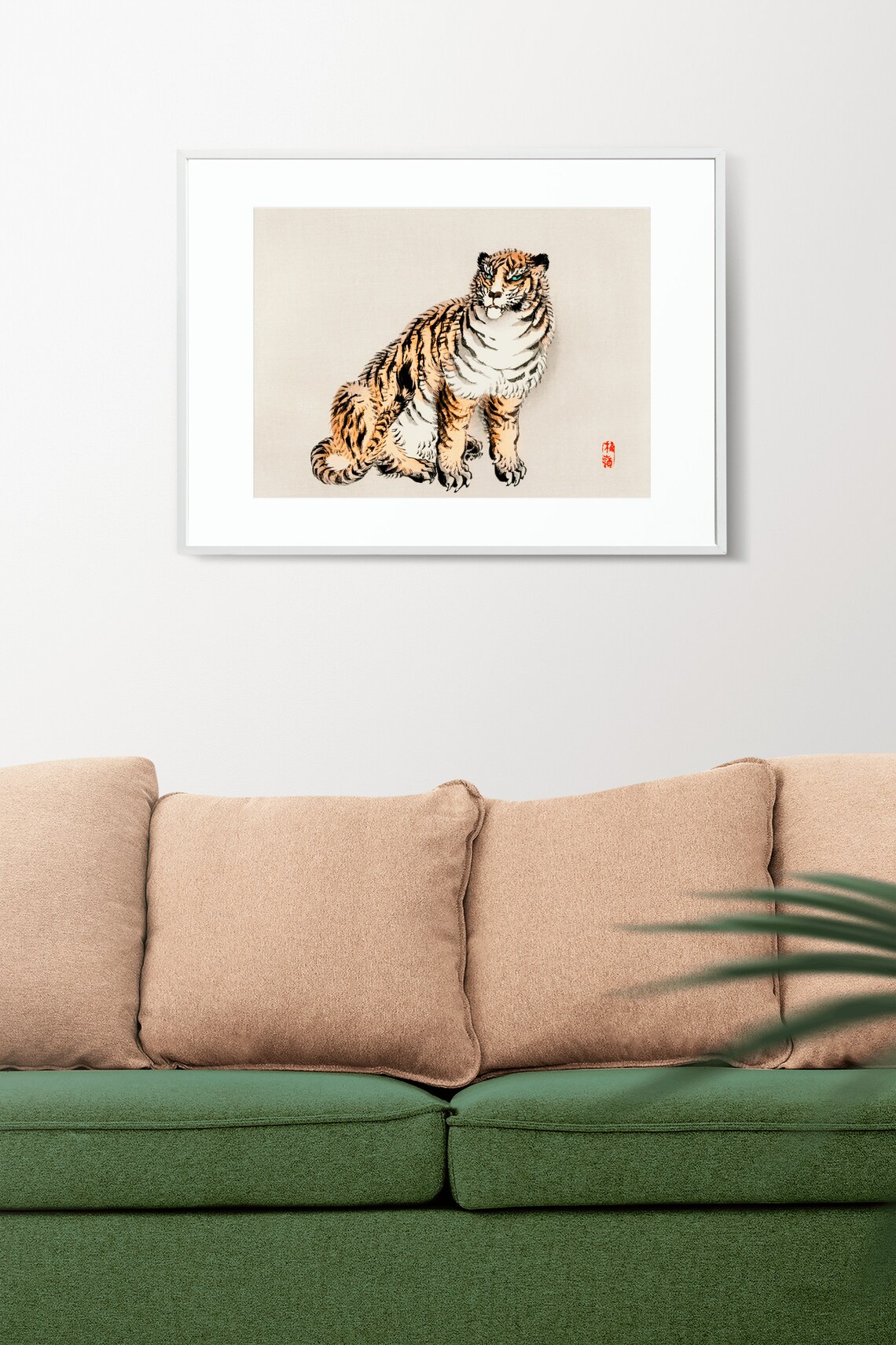 Japanese Tiger Sitting Woodblock Style Traditional Art Poster - Image 2
