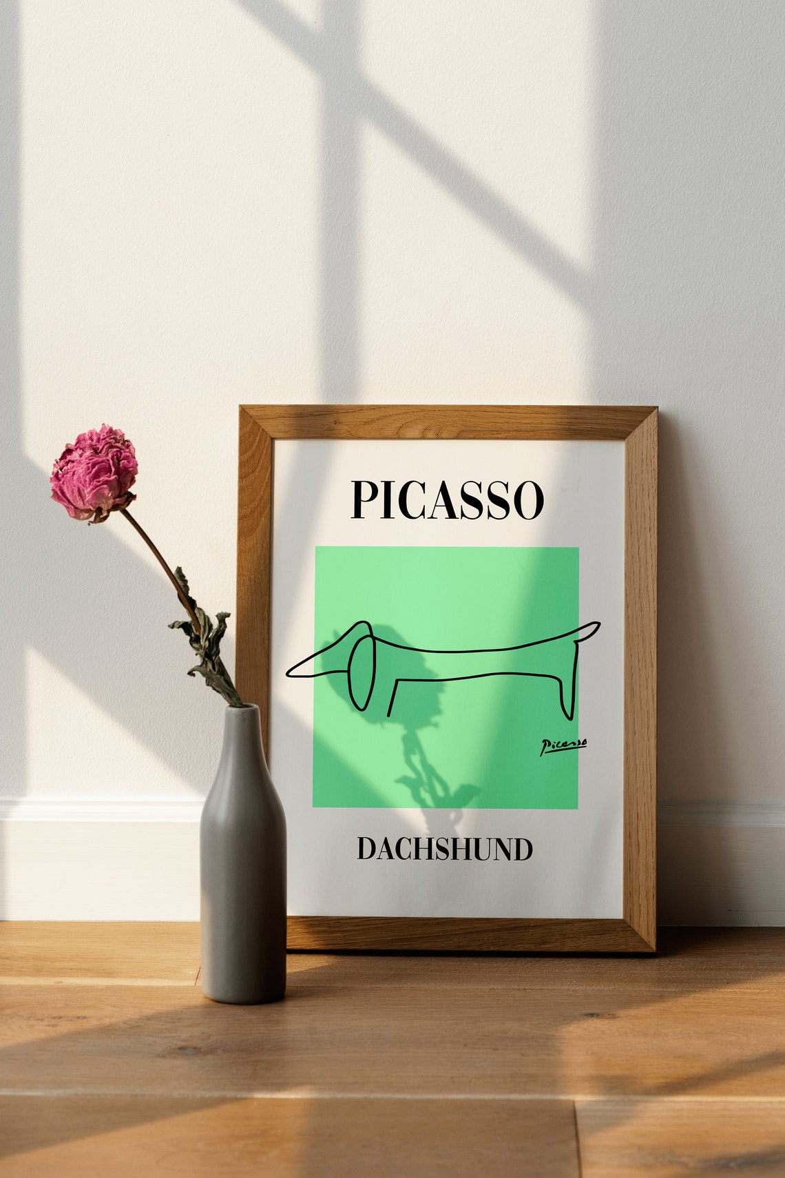 Picasso Dachshund Line Art Green Exhibition Style Dog Art Print - Image 2