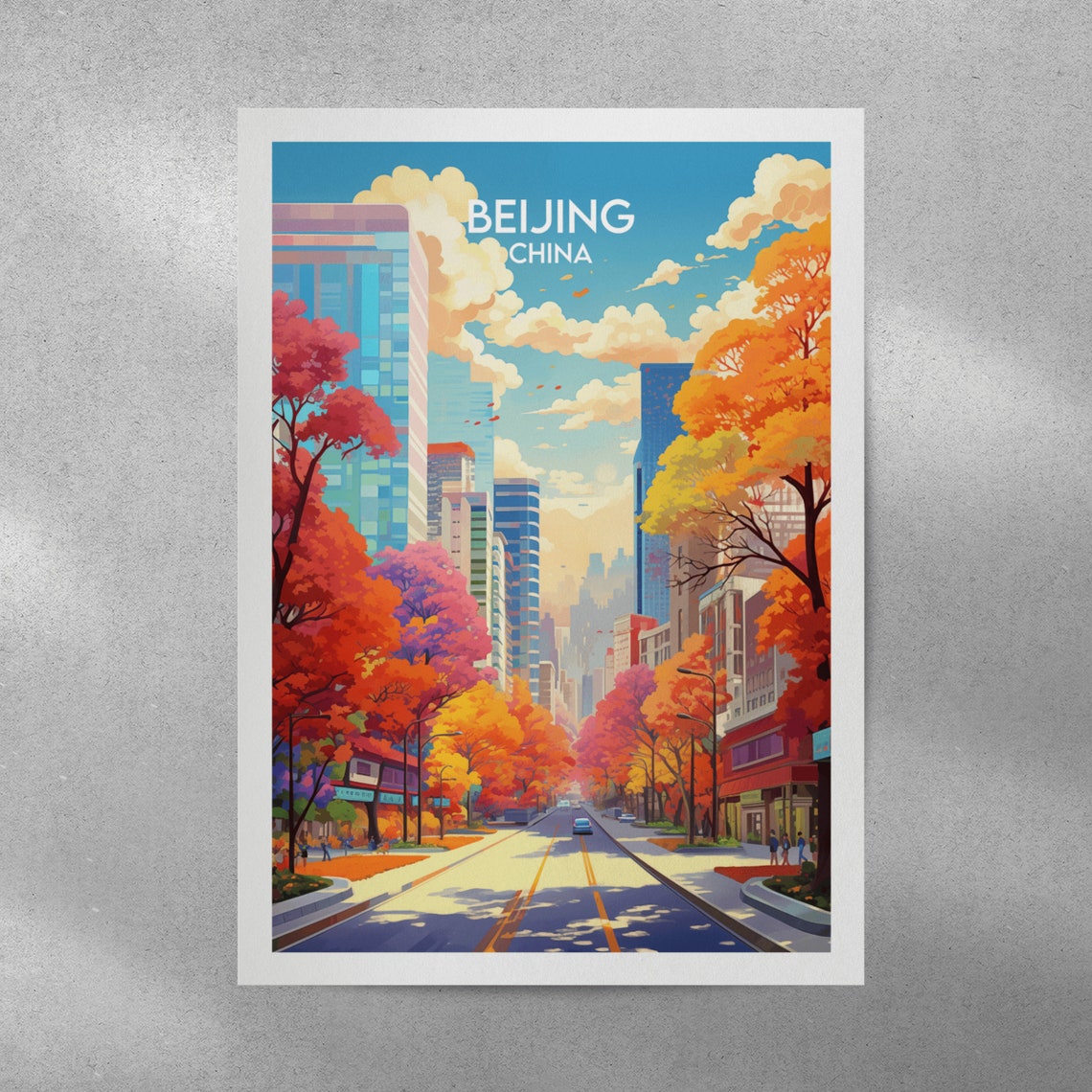 Beijing China Fall Foliage City Boulevard Vintage Travel Poster - Image 3