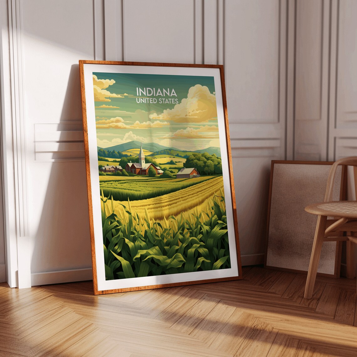Indiana United States Cornfield Farm Retro Illustrated Travel Poster - Image 2