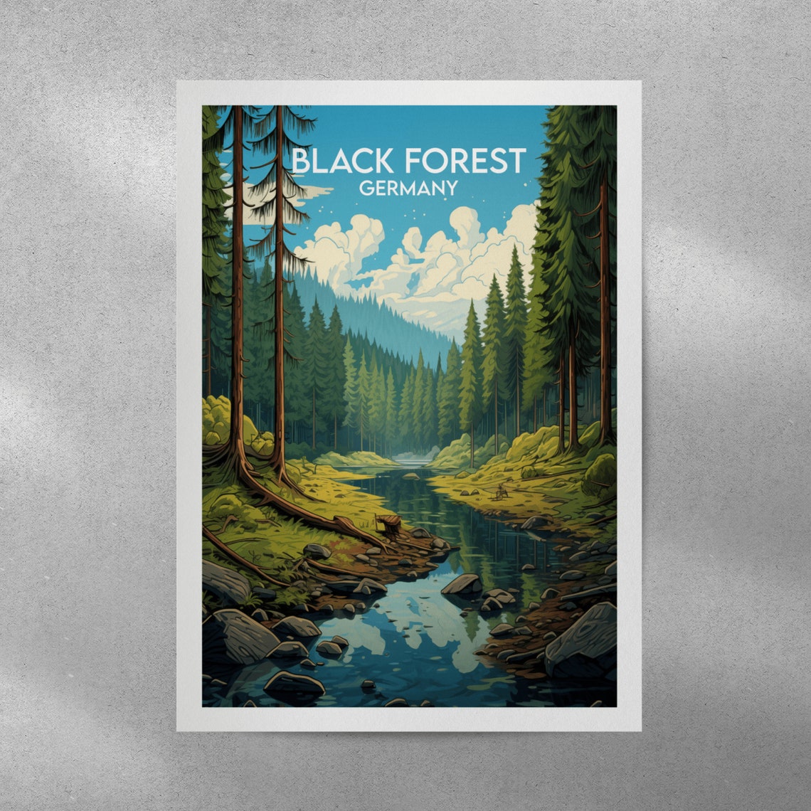 Black Forest Germany Pine Stream Woodland Retro Travel Poster - Image 3