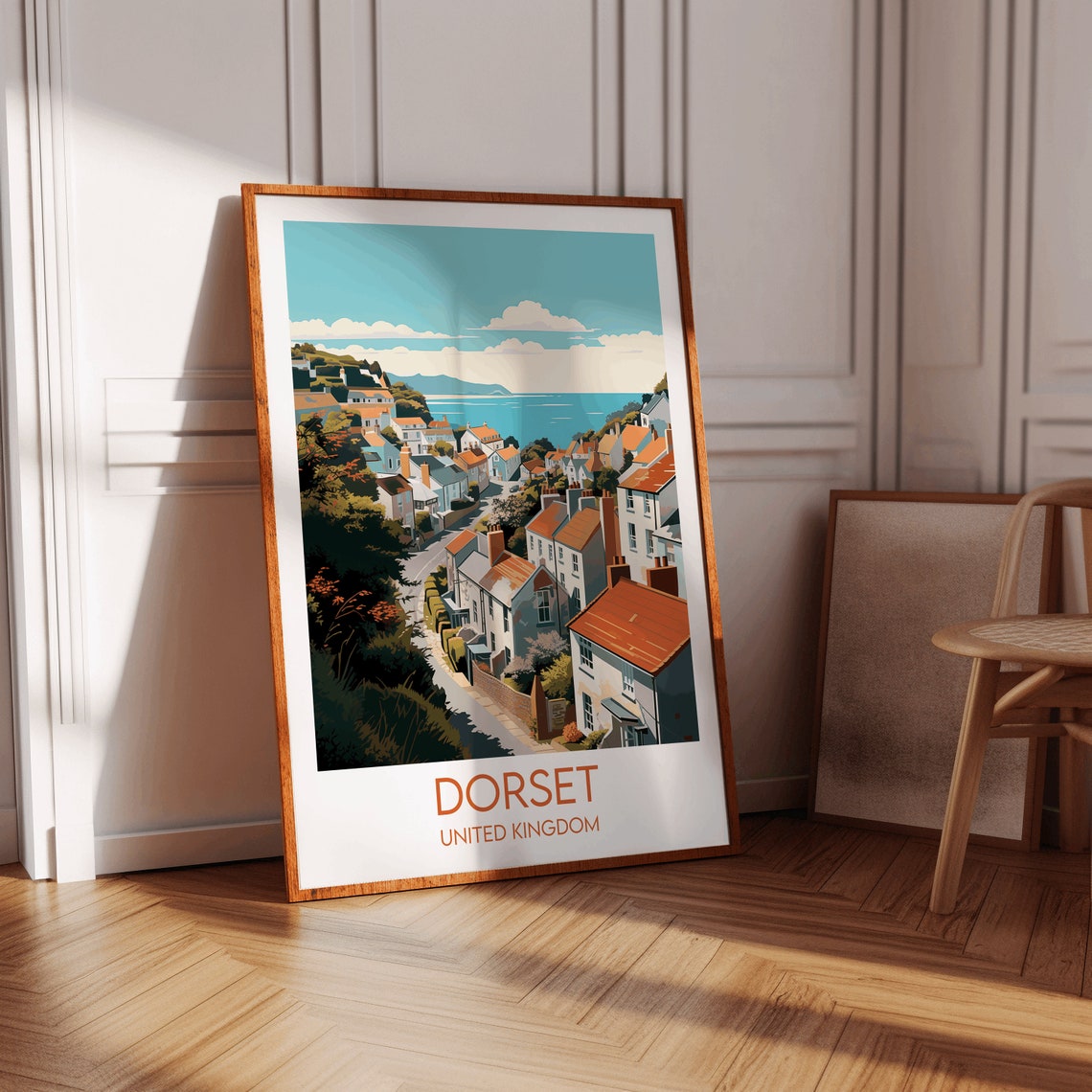 Dorset United Kingdom Seaside Cottages Hillside View Travel Poster - Image 2