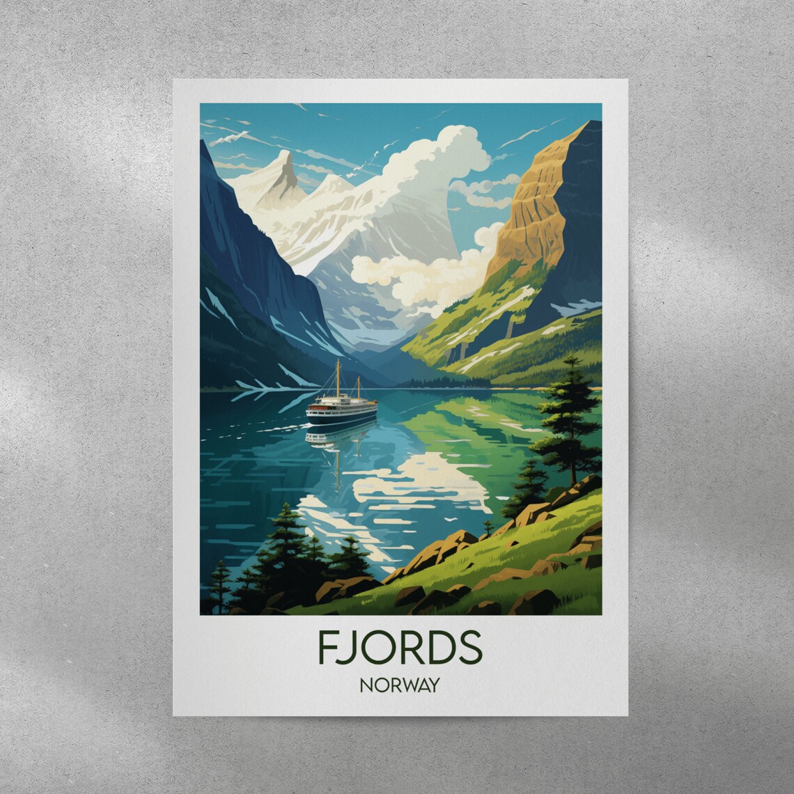 Fjords Travel Poster, Norway Custom Personalised Gift - Image 4